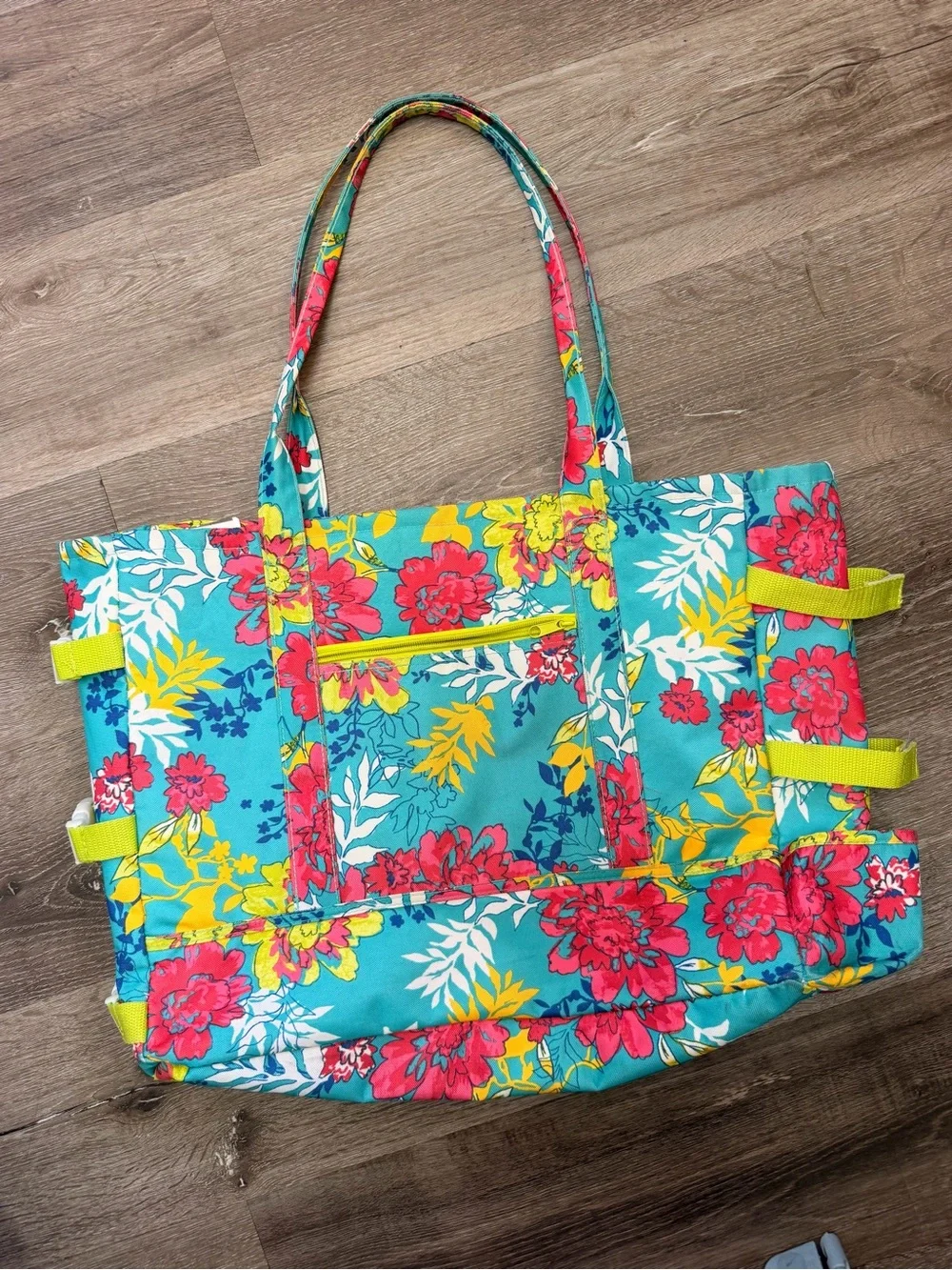 Laura Ashley Turquoise Floral Tote with Pink and Yellow Accents